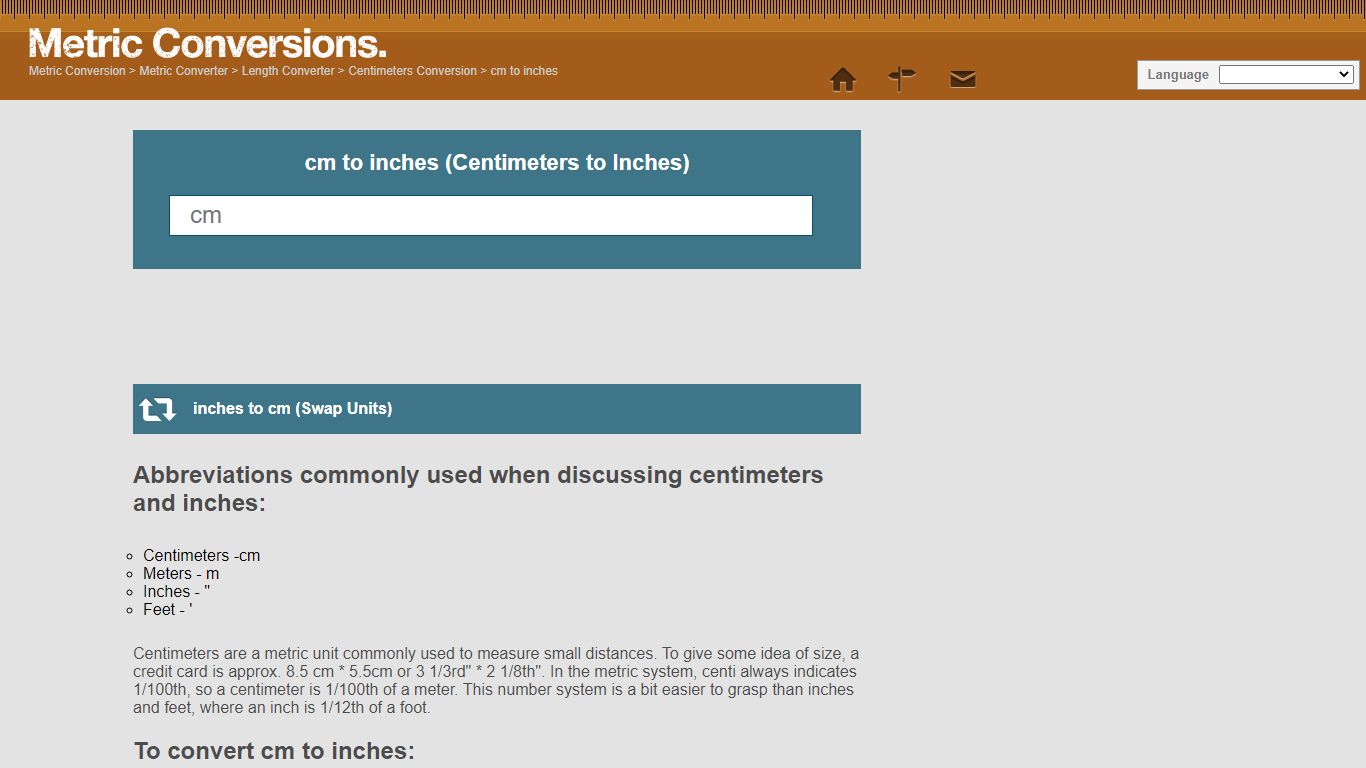 cm to inches (Centimeters to Inches) - metric conversions