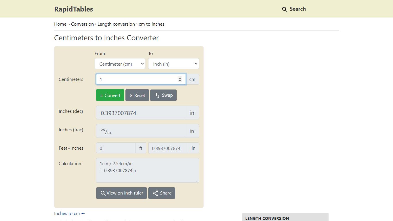 CM to Inches (cm to in) Converter - RapidTables.com