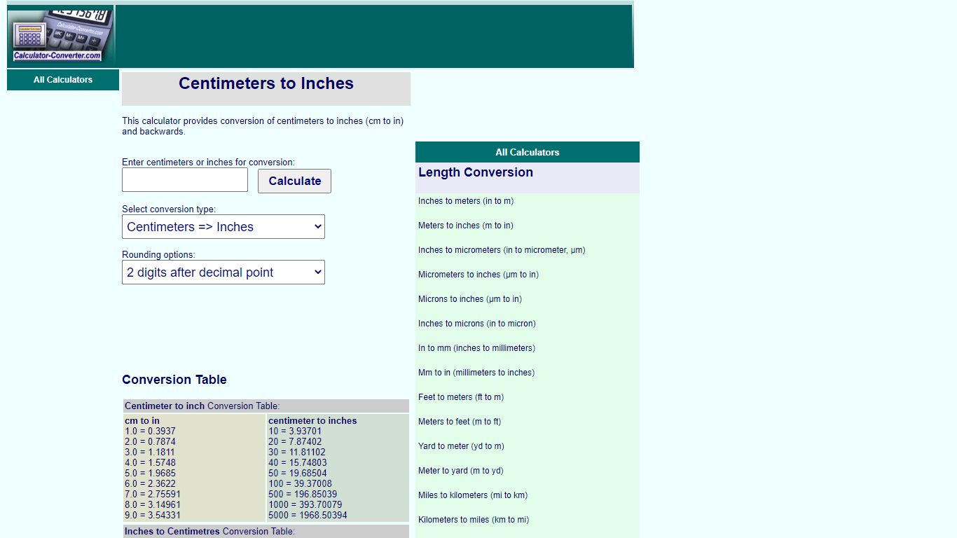 Centimeters to Inches Conversion - Calculator-Converter.com